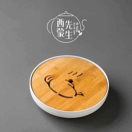Dehua Ceramic dry brewing tea tray circular bamboo tea tray small tea table KungFu tea set simple water storage tea tray
