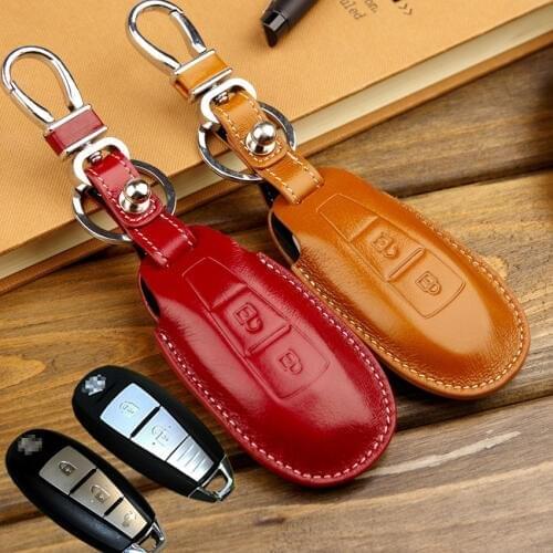 Leather Key Fob Case Cover for SUZUKI Maruti Ciaz S-cross Swift Dzire GLX Kizashi 2016 Grand Vitara Key Chain Holder Accessories