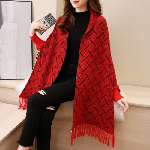 Red Women Coat Autumn Winter New Thickened With Sleeves Soft Cachecol Feminino Shawls Tassel Mother Pashmina Wrap Muffler