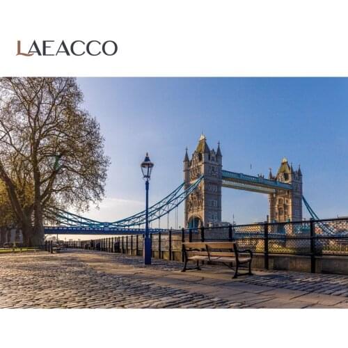 Laeacco United Kingdom London Bridge Riverside Park Stone Path Bench Background For Photography Photo Backdrop For Photo Studio