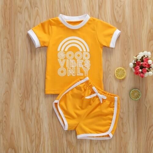 2020 Summer Toddler Baby Boy Girl Clothes sets Letter Striped Short Sleeve T-Shirt Tops Short Pants 2Pcs Outfits Tracksuit