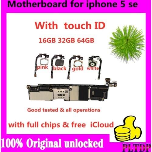 For iphone 5SE SE motherboard without / with Touch ID,Original unlocked Logic board for iphone SE 32gb 16gb 64gb ISO system