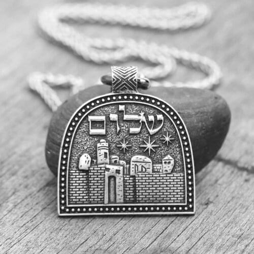 Mens Jerusalem Necklace Retro Medal Dream Of Israel Pendant Strong Hold Bat Mitzvah Religious Necklace Dropship