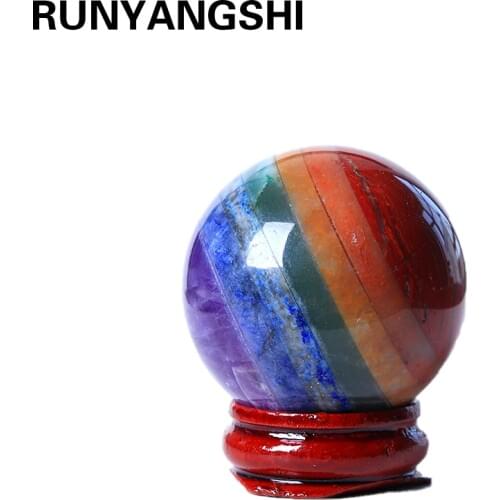 Natural crystal Seven chakras crystal ball 7 color gem therapy stone Decorative crystal ball tabletop ornaments