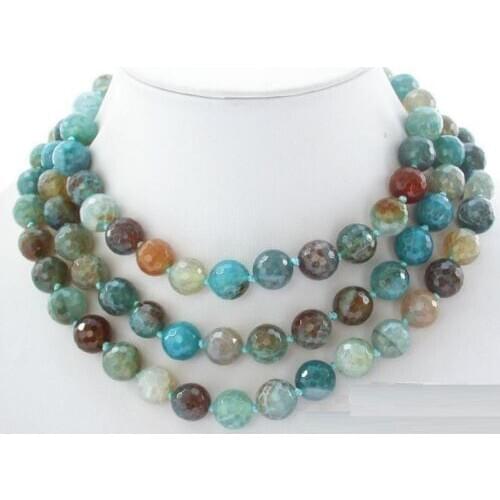 NEW AAA Natural 50" 10mm round blue polychrome Faceted necklace earring set