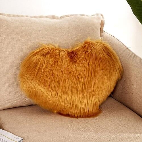 Furry Plush Cushion Cover Sweet Heart Shaped Throw Pillow Case Fluffy Faux Fur Pillows Cover For Sofa Bed Cuscini Decorativi