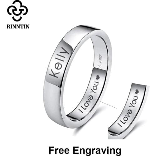 Rinntin Sterling Silver Women Wedding Band High Polished Can Engrave Name Date Bar Men Rings Party 925 Jewelry TSR73