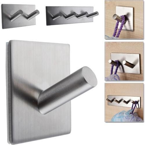 Stainless Steel Self Adhesive Hook Key Rack Bathroom Kitchen Towel Hanger Wall Mount