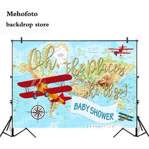 MEHOFOTO Airplane Pilot Cartoon Birthday Party Photo Background Newborn Baby Shower Backdrop Earth Kids Decorations Banner 183