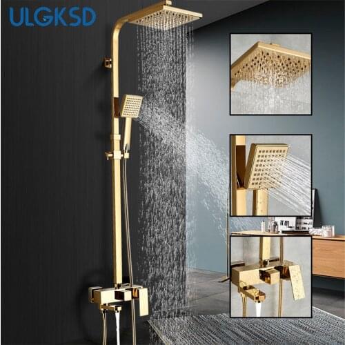 ULGKSD Bathtub Faucets Luxury Gold Brass Bathroom Faucet Mixer Tap Wall Mounted Hand Held Shower Head Kit Shower Faucet Sets