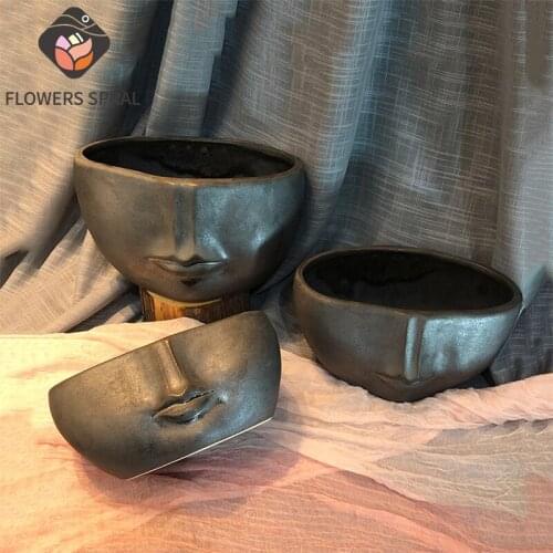 Modern Home Decoration Flower Pots Nordic Art Human Face Ceramic Flower Pots Office Balcony Room Decoration Vase Ornaments
