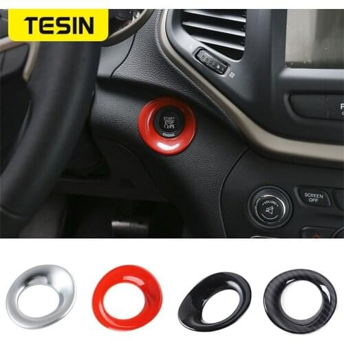 TESIN Car Interior Engine Start Stop Ignition Switch Decor Cover Ring Stickers Accessories for Jeep Cherokee 2014 Up Car Styling