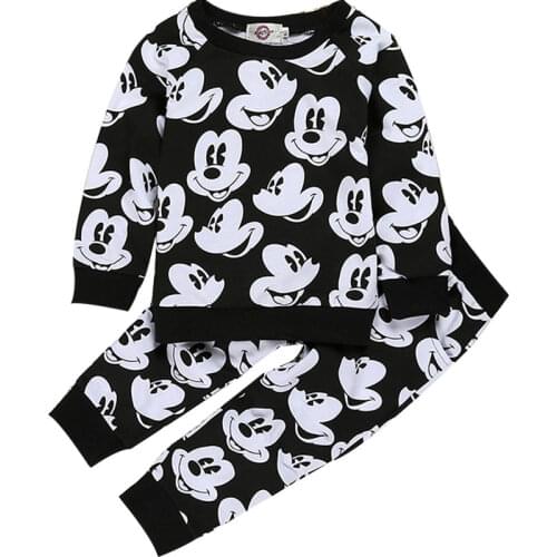 Baby Boys Girls Mickey Mouse Spring Autumn Clothing Toddler Kids Long Sleeve T-shirt Sweatshirt+Pants Sets Infant Suits Clothes