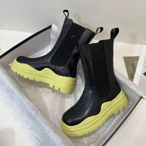 Womens Boots Slip On Ankle Chelsea Boots Women PU Leather Platform Shoes Ladies Non-slip Casual Female Footwear сапоги женские
