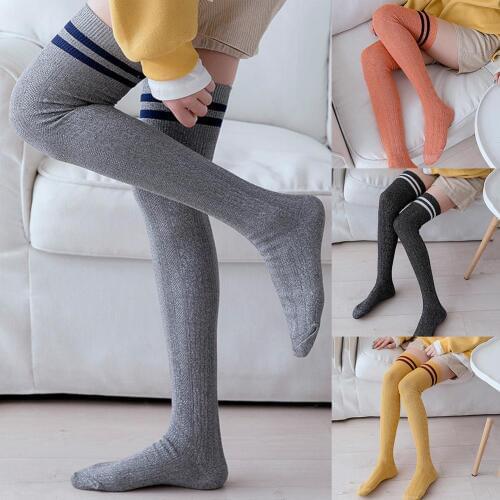 80cm Women Stockings Color Block Striped Thigh High Knitted Long Stockings Over The Knee Stockings