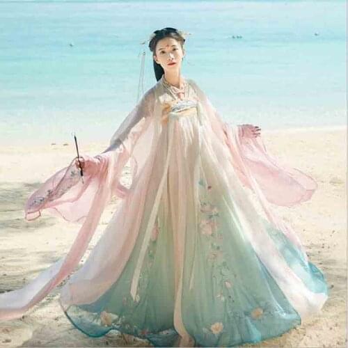 Women Hanfu Chinese Ancient Tradition Wedding Gradation Blue Dress New Year Carnival Princess Costume Outfit for Lady Plus Size