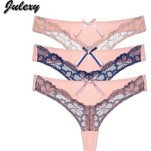 Julexy Sexy Women Thongs Transparent Lace Underwear G-string Patchwork color Plus Size Panties M L XL XXL