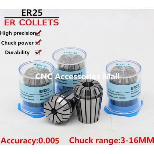 16pcs ER25 high precision 0.005mm Spring Collet chuck For CNC Engraving Milling
