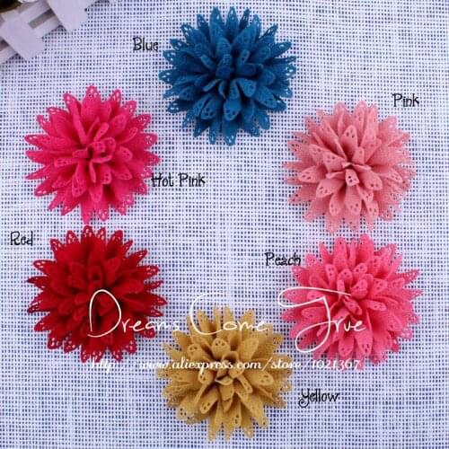 20pcs/lot 3.6" 6Colors Newborn Lovely Handmade Solid Eyelet Fabric Flowers For Baby Headbands Hair Accessories For Women Dresses