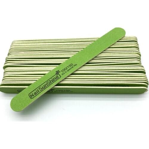 25pcs/lot Green Straight Wood 100/150 Nail Files Sandpaper Buffer Strong Thick Stick Files Pedicure Manicure for Lime a Ongle