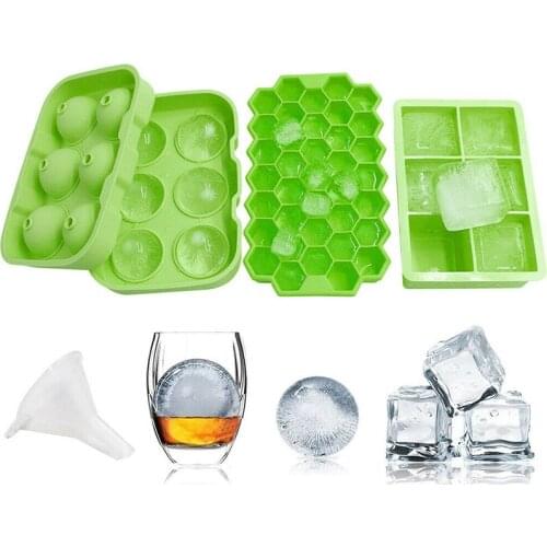 3pcs Ice Cube Maker Mold Square Round Silicone Tray Mould Honeycomb Grid With Removable Lids Silica Gel