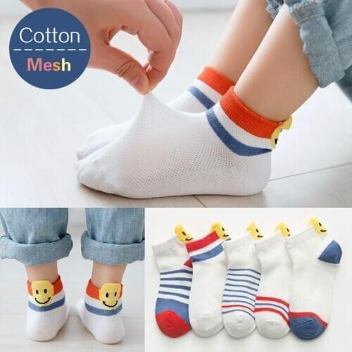 5 Pairs/lot Children Socks Set Summer Breathable Mesh Sock Cotton Non-slip Baby Boys Girls Casual Socks for 0-12 Years Old Kids