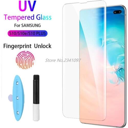 5D Full Curved UV Glue For Samsung Galaxy S10 PLUS S10+ Tempered Glass fingerprint unlock UV glass for S10 S10e Screen Protector