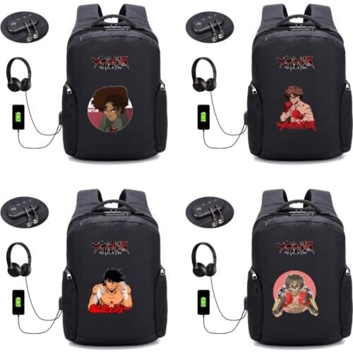 Anime Megalo Box backpack teenagers student bookbag USB Charging backpack Anti-theft Laptop bag Travel Bag 12 style
