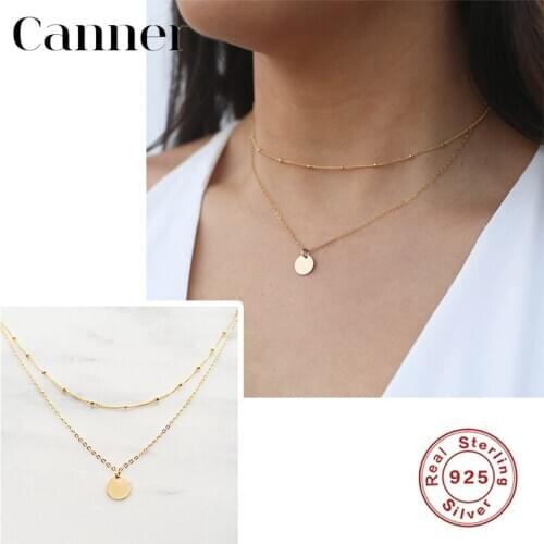 Canner 925 Sterling Silver Gold Necklace For Women Chain Layered Necklace Fine Jewelry Girls Party Gift bijoux femme Collares W5