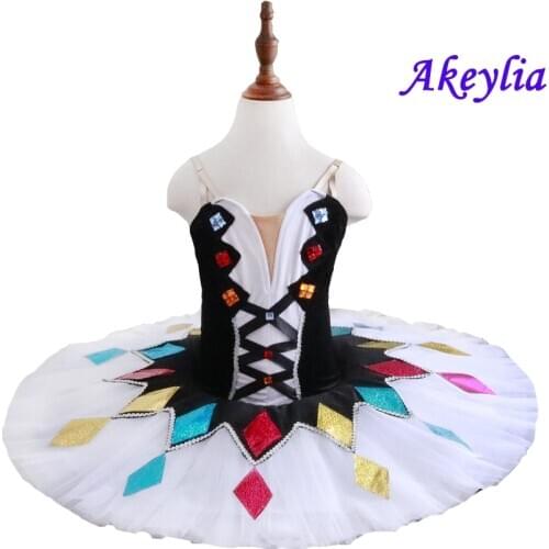 Harlequinade ballet tutu pancake girls multicolor classical ballet tutu pre-professional costume black white for women