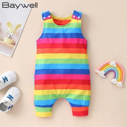 Baywell Baby Boy Girl Summer Rainbow Striped Romper Newborn Sleeveless Cotton Fashion Infant Jumpsuit Outfits Clothing