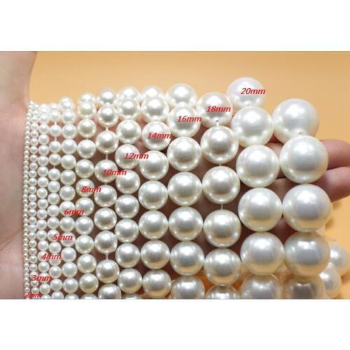 One Strands 3mm 6mm 8mm 10mm 20mm Bright White round bead natural South Sea shell pearl loose beads 35cm / 14.5inch DIY