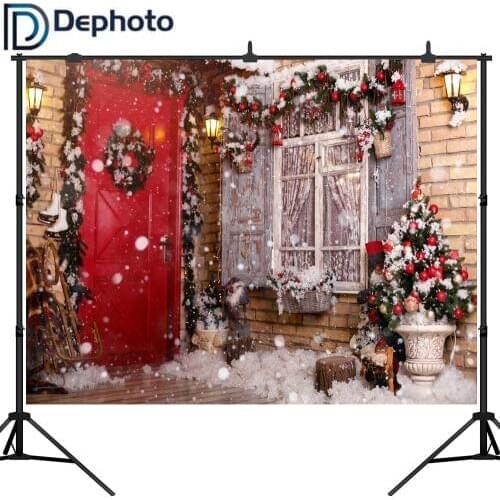 Dephoto Photography Backdrop Snow Winter house Christmas tree party children new Background Photocall Customize photo printed