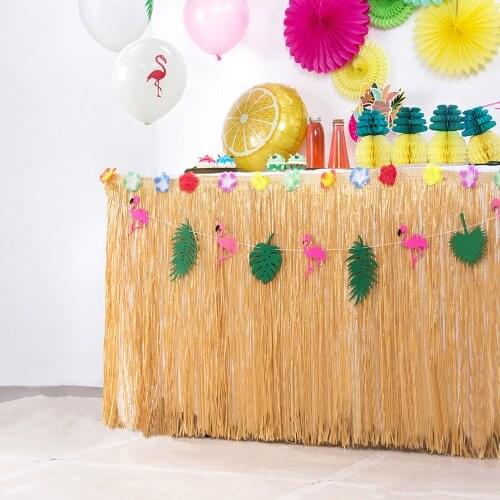 Aluha Hawaiian Party Grass Table Skirt Tropical Luau Party Hula Colored Flower Inlaid Artificial Tableware Outdoor Party Decor
