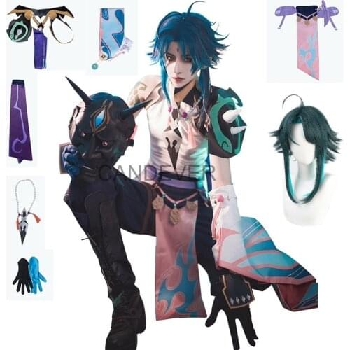 Genshin Impact Xiao Cosplay Costume Shoes Wig Prop tower mask Kimono Uniform Cosplay Anime Game Halloween Costumes For Men Women