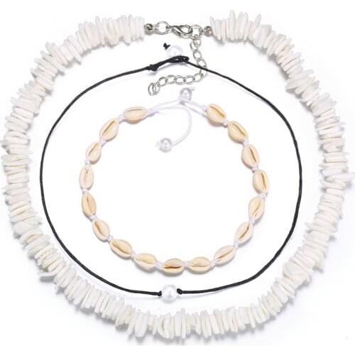 Artificial pearl necklace set 3 pieces creative simple broken shell necklace