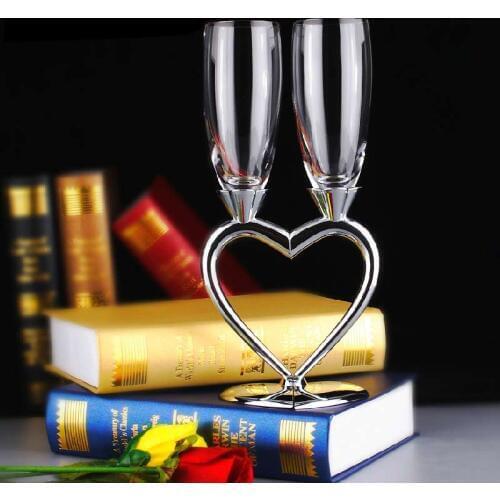 Creative Wedding Toasting Champagne Glasses Heart Silver Crystal Wine Glass Home Party Champagne Flutes Valentines Day Gifts