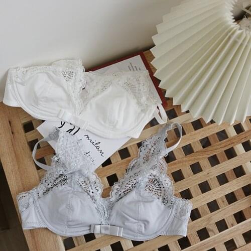 Wriufred Lace thin girly bra soft steel ring deep V sexy underwear fixed shoulder strap no push up women lingerie