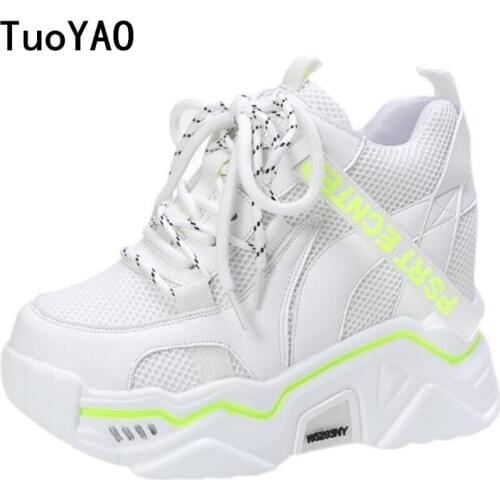 Spring Chunky Sneakers For Women Fashion Ladies 9.5cm Wedges Designer Dad Casual Shoes Woman Leather Sports Platform Sneakers