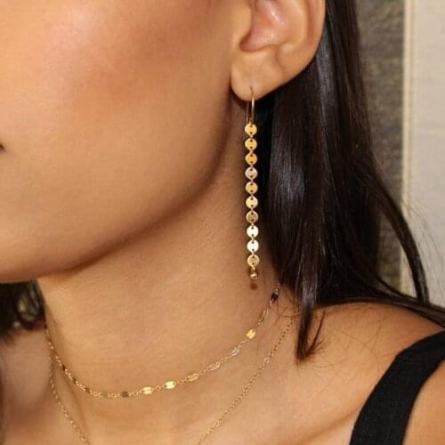 Fashion Gold Coin Earrings Long Round Sequins Earrings For Women Tassel Drop Earrings Jewelry