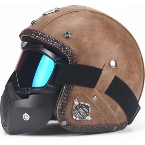 Unisex Open Face 3/4 Motorcycle Helmet PU Leather Retro Motorbike Helm Moto Bike Motocross Helmets with For Men Women 2020 New