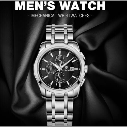 RUIMAS Men Watch Automatic Mechanical SEAGULL ST1653 Movt Watch man Waterproof Leather Business Luxury Wristwatch Relojes Hombre