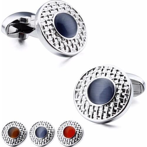 Brand HAWSON Natural Stone Cufflinks for Men Classic Round Rhodium Cuff Button Retail&Wholesale 3 Colors Available