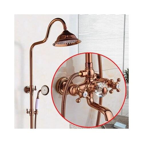 Rose Gold shower faucets set European style full copper hot and cold water mixer faucet swivel head bathroom lift shower
