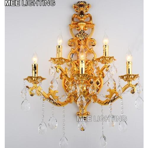Gold Color Crystal wall lamp gold wall sconces light Crystal wall bracket bra Lighting 5 lights for Living room Bedroom Hotel