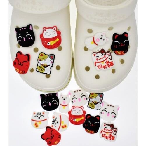 Lucky Cat 10pcs Pvc Croc Shoe Charms Lovely Shoe Decoration for Kids Party X-mas Gift Hot Sale