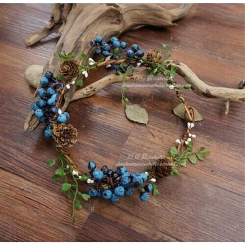 Wedding berry fruit Crown Head Band Floral Head Wreath Headband Bridal Garland Forehead Hair Band B1025