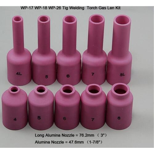 TIG Consumables Long Gas lens Alumina cup KIT Fit TIG Welding Torch WP PTA DB SR17 18 26 Series 10PK