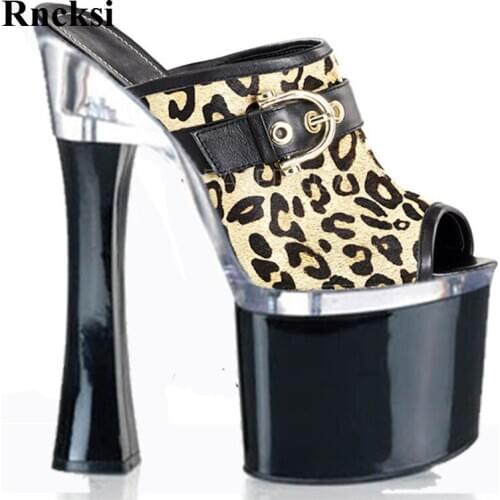 Rncksi New Sexy Womens Super Leopard Print The Temptation Fashion Open Toe 18cm High-Heeled Slipper Fashion Platforms Slipper