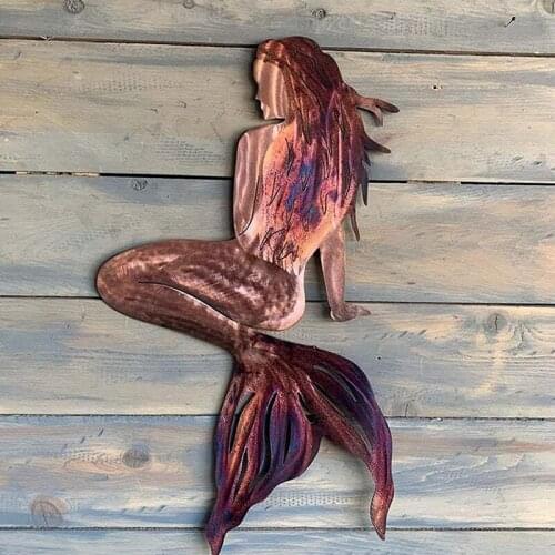 Mermaid Metal Art Wall Decor Metal Wrought Iron Mermaids Crafts Wrought Iron Mermaid for Garden Family Decoration